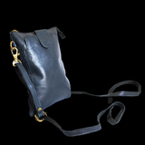 Genuine Leather Vertical Gypsy Shoulder Bag - Black