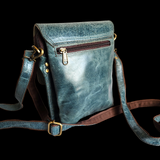Genuine Leather Shoulder Bag - Grey Blue