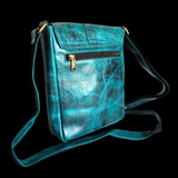 Genuine Leather Shoulder Bag - Aqua
