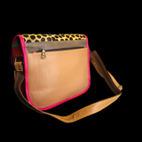 Genuine Leather & Cow Hair Shoulder Handbag - Patchwork Pink Leopard