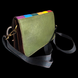 Genuine Leather Patchwork Shoulder Bag - Multi Color