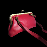 Genuine Leather Shoulder Purse - Pink & Brass