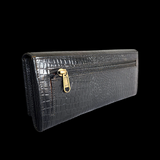 Genuine Leather Slim Purse - Black Crocodile