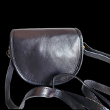 Genuine Leather Small Rounded Handbag - Black