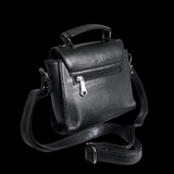 Genuine Leather Square Shoulder Hand Bag - Black