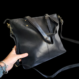 Genuine Leather Large Tote Bag - Black