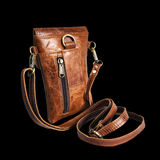 Genuine Leather Vertical Shoulder Bag Phone Holder Purse - Vintage Brown