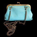 Genuine Leather & Brass Vintage Shoulder Purse - Turquoise
