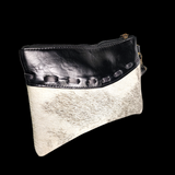 Genuine Leather & Cow Hair Clutch Purse - Black