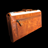 Genuine Leather & Cow Hair Clutch Purse - Brown