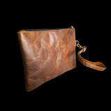 Genuine Leather & Cow Hair Clutch Purse - Brown
