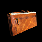 Genuine Leather & Cow Hair Clutch Purse - Brown