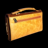 Genuine Leather & Cow Hair Clutch Purse - Tan