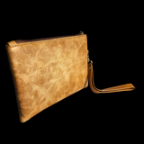 Genuine Leather & Cow Hair Clutch Purse - Tan