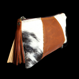 Genuine Leather & Cow Hair Clutch Purse - Tan & Hair
