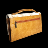 Genuine Leather & Cow Hair Clutch Purse - Tan