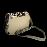 Genuine Leather & Cow Hair Hand Bag - Black & White Patchwork