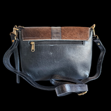 Genuine Leather & Cow Hair Handbag Shoulder Bag - Black & Cow Hair