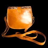 Genuine Leather & Cow Hair Rounded Handbag - Tan & Cow Hair