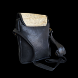 Genuine Leather & Cow Hair Shoulder Bag - Black