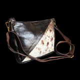 Genuine Leather & Cow Hair Shoulder Bag - Dark Brown