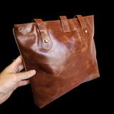 Genuine Leather & Cow Hair Large Tote Bag - Brown