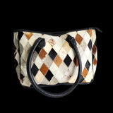 Genuine Leather & Cow Hair Large Tote Bag - Patchwork Black