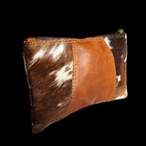 Genuine Leather & Cow Hair Clutch Purse - Tan & Hair