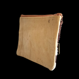 Genuine Leather & Cow Hair Double Zip Coin Purse - Brown / White