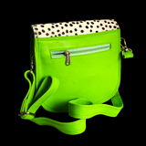 Genuine Leather & Cow Hair Hand Bag - Lime Polka