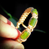 Nephrite Jade / Greenstone Cylinder Macrame Bracelet (TAN)