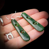 NZ Greenstone Pounamu Round Koru Drop Hanging Earrings