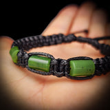 Nephrite Jade / Greenstone Cylinder Macrame Bracelet (Black)