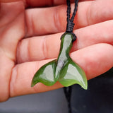 Natural Greenstone Whale Tail Pendant Necklace