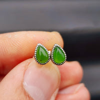 Nephrite Greenstone & Solid Silver Pear Stud Earrings