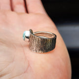 (T) Solid 925 Sterling Silver & Natural Larimar Textured Rustic Handmade Ring