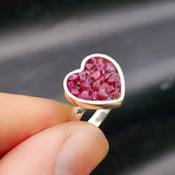 (Q) Solid 925 Sterling Silver & Natural Ruby Cluster Handmade Heart Ring
