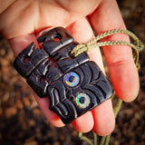 Hei Tiki Black Bone Carving Pendant Necklace - NZ Maori Inspired