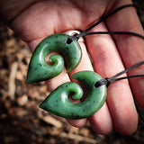 2pcs Matching Set Koru Heart Natural Jade Pendant Necklaces (N1143)