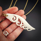 Koru Feather Bone Carving Pendant Necklace