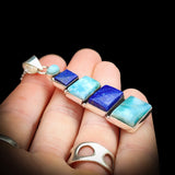 925 Sterling Silver, Lapis Lazuli & Larimar Handmade Multi Setting Pendant Necklace