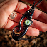 Manaia Koru Black Bone Carving Pendant Necklace - NZ Maori Inspired