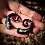 Koru Paua & Black Bone Carving Earrings