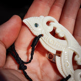 Natural Maori Bone Carving Pendant Necklace - Pekapeka Plate Pendant