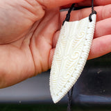 Natural Carved Maori Bone Carving Pendant Necklace - Detailed Etched Spear Head