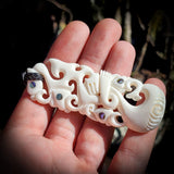 Natural Maori Bone Carving Pendant Necklace - Family of Manaia