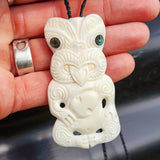Natural Carved Maori Bone Carving Pendant Necklace - Large Tiki
