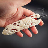 XL Double Manaia Bone Carving Pendant Necklace