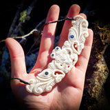 Natural Maori Bone Carving Pendant Necklace - Double Manaia & Tiki