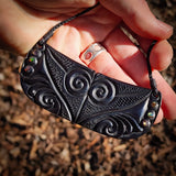 Koru Etched XL Black Breastplate Bone Carving Pendant Necklace